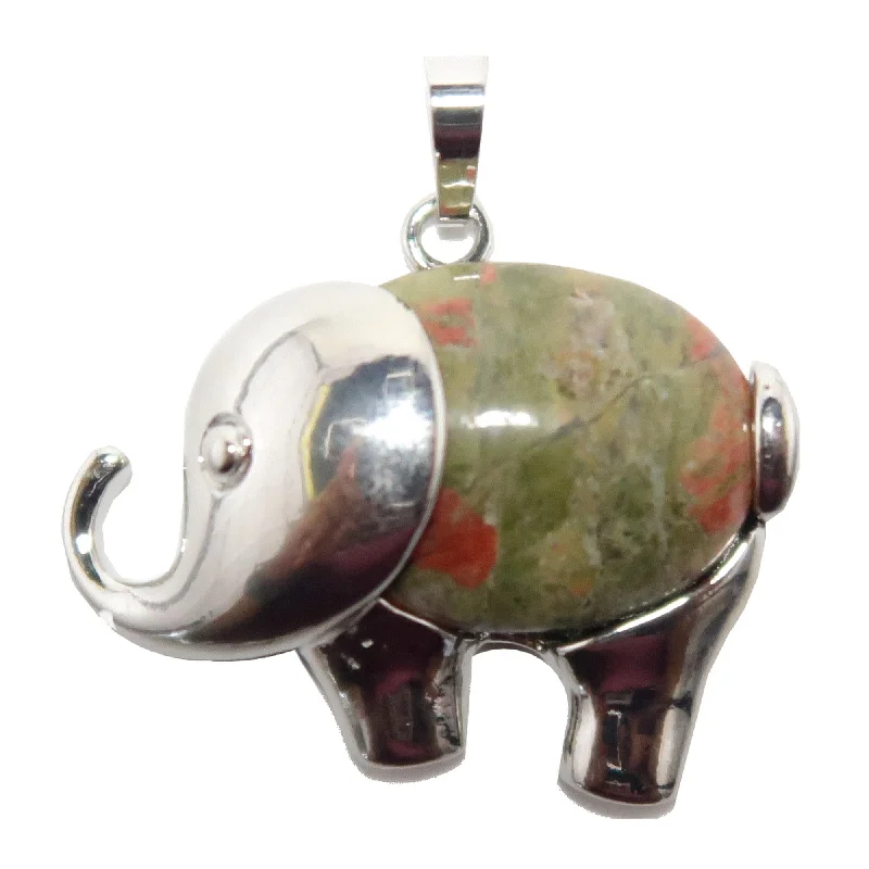 Necklaces and pendants with enamel accents for a colorful, eye-catching appearance-Unakite Pendant Lucky Elephant Stone Silver